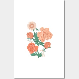 Pink Florals on Vintage Blue Posters and Art